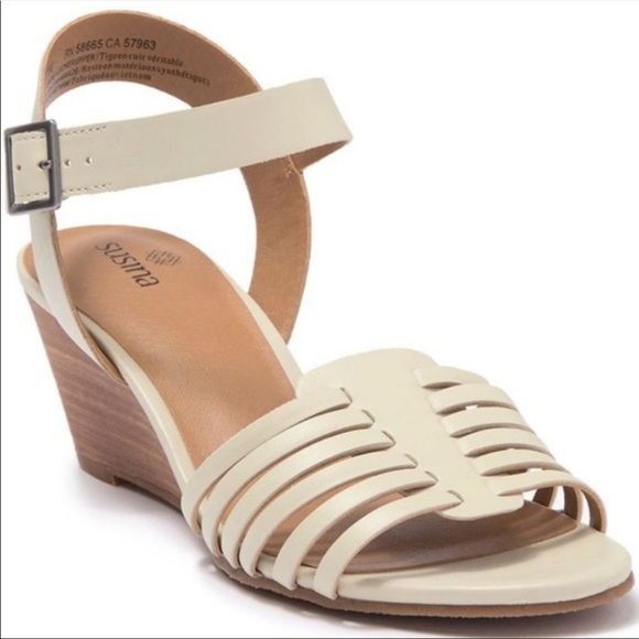 Susina | Terra Wedge Sandals In Bone Cream Leather Size 11NEW - Picture 1 of 10